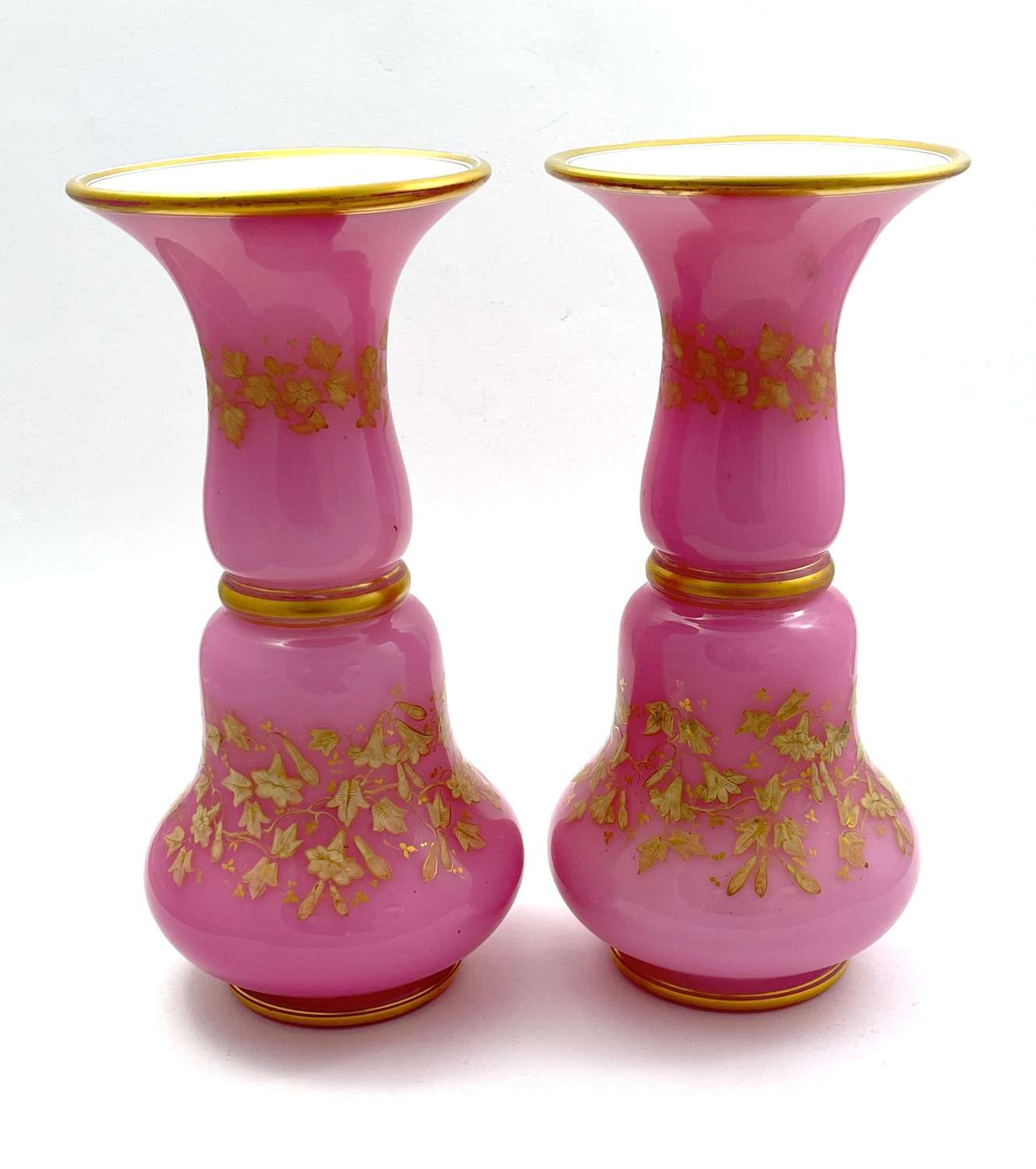 Pair of Stunning French Pink Opaline Glass Vases