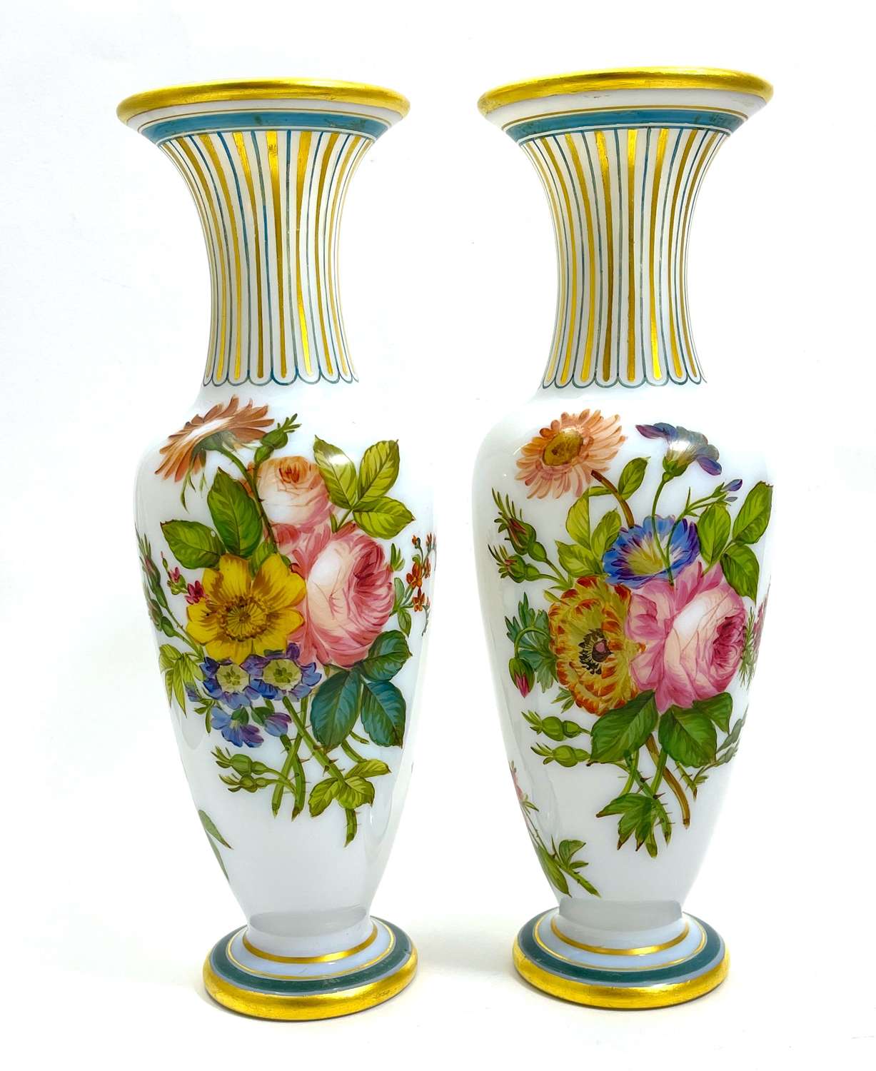 A Pair of Antique Baccarat Opaline Glass Vases by Jean Francois Robert
