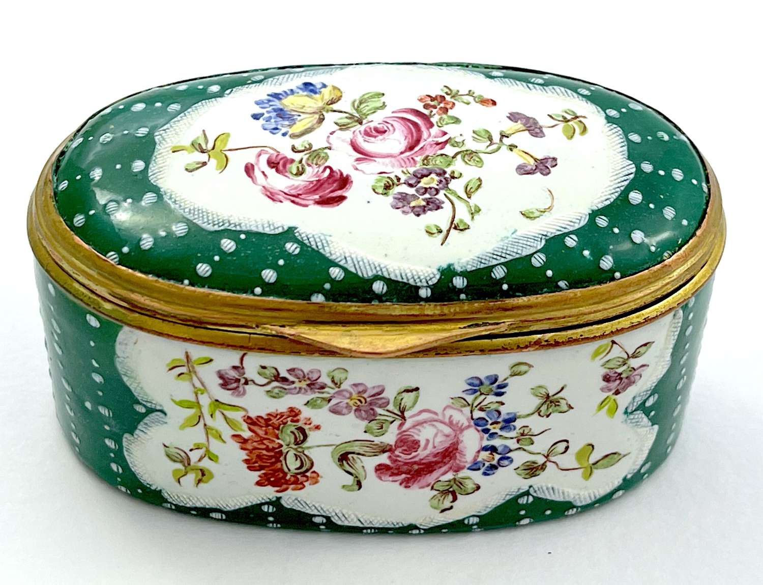 Antique French Miniature Porcelain Box Decorated with Flowers