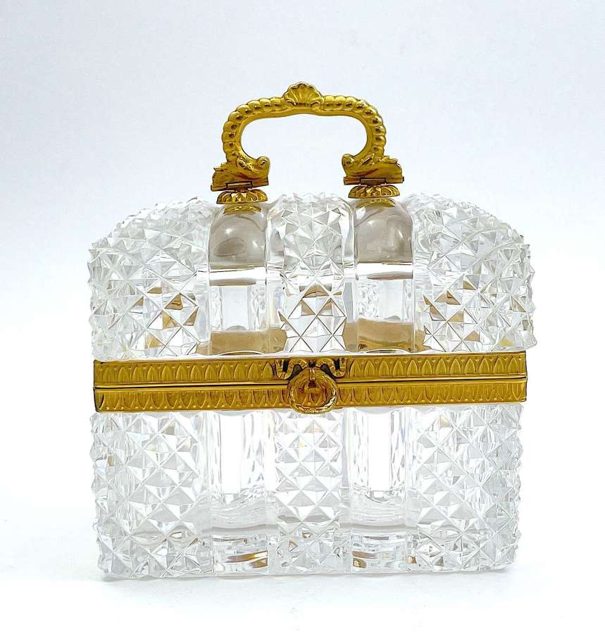 Antique Baccarat Cut Crystal Glass Casket Box