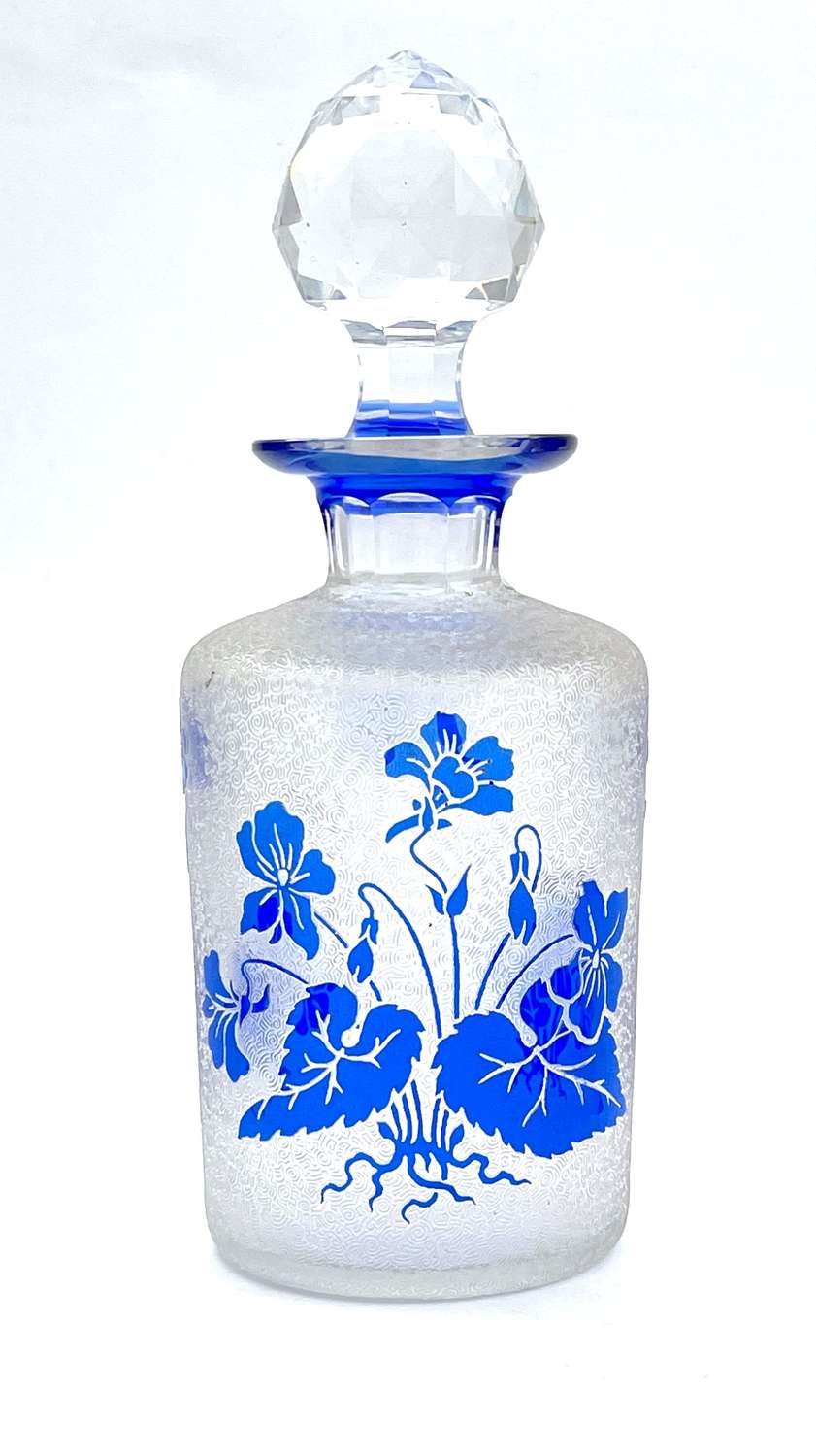 Large Antique BACCARAT Blue Acid Etched Perfume Bottle. 