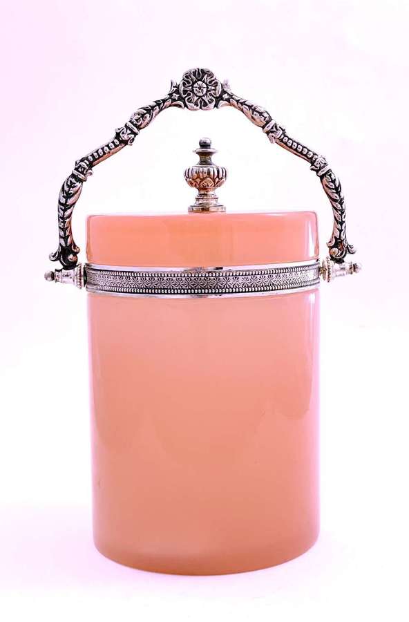 Antique Pink Opaline Glass Casket Ice Bucket