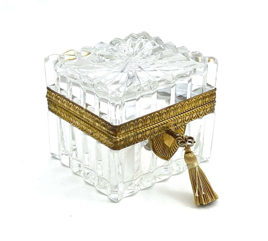 Antique French Cut Crystal Casket with Dore Bronze Mounts