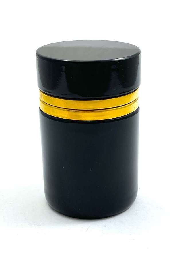 Antique Cylindrical Black Opaline Glass Casket Box