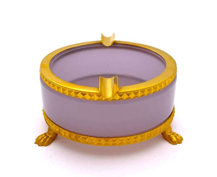 Vintage Alexandrite Pink Opaline Glass Ashtray with Dore Bronze Feet.
