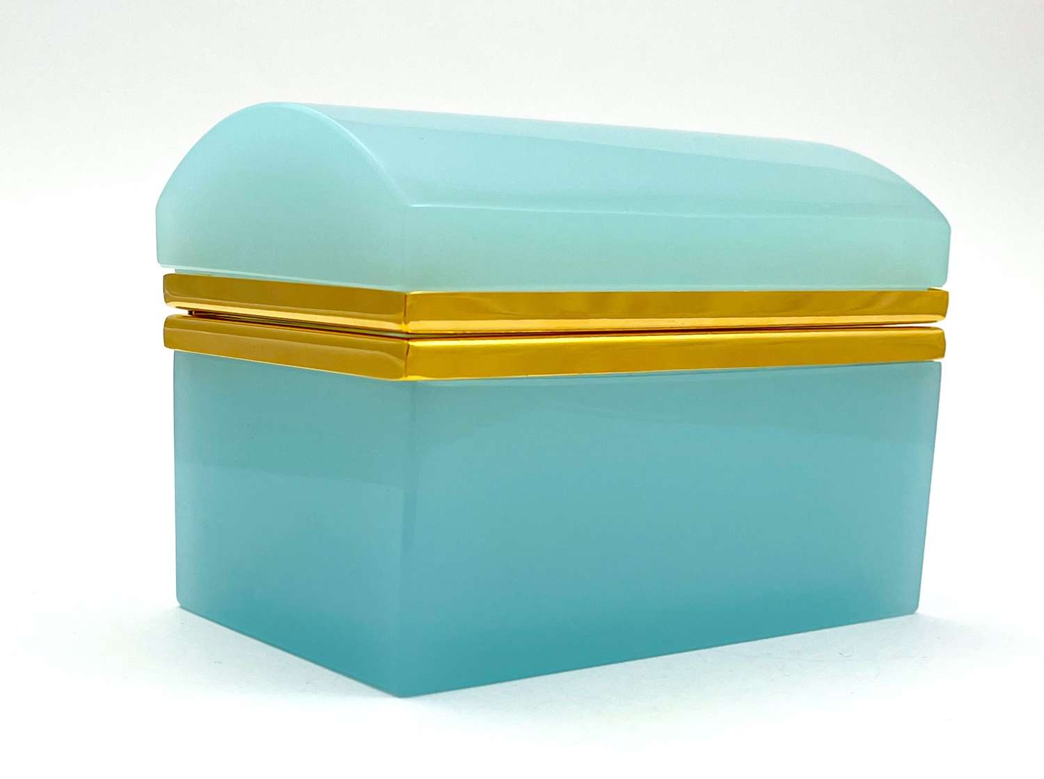 Antique Turquoise Opaline Glass Rectangular Casket Box with Domed Lid