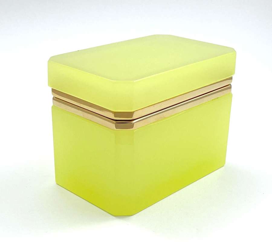 Antique Rectangular Lemon Yellow Opaline Glass Casket Box
