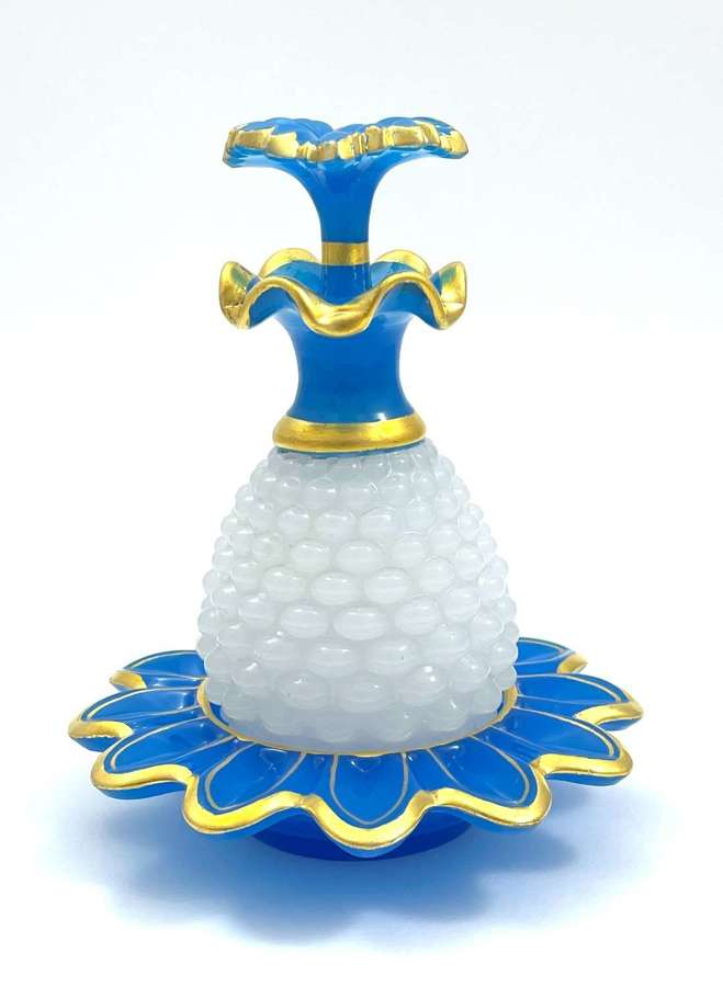 Large Antique Baccarat Blue & White Opaline Glass 'Pineapple' Perfume