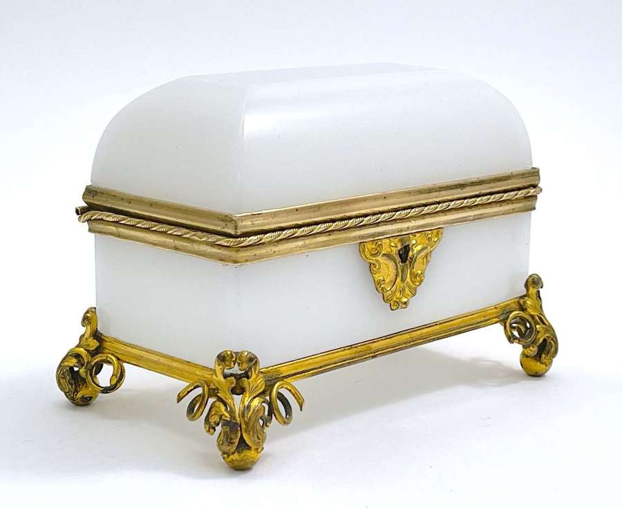High Quality French White Opaline Rectangular Glass Casket Box