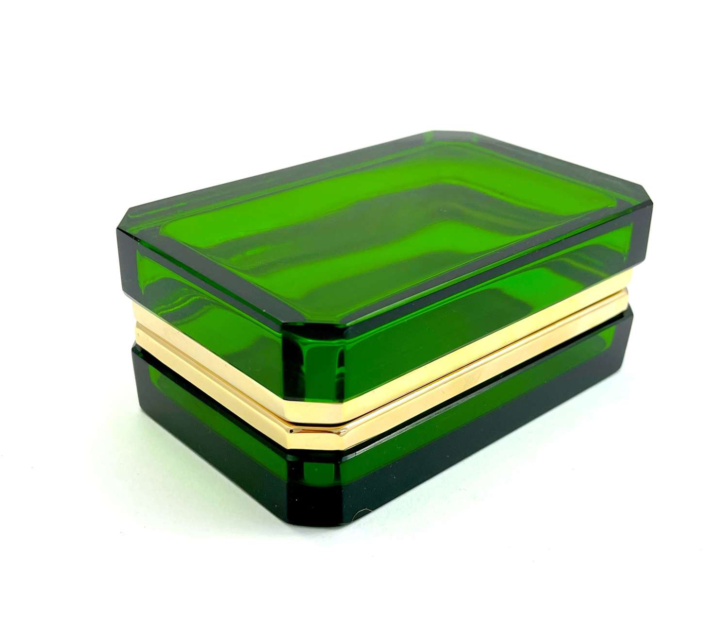 Antique Murano Green Crystal Glass Casket Box