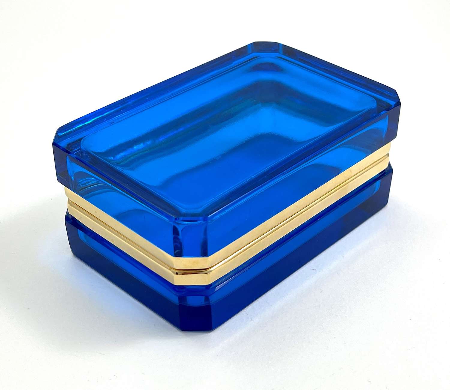 Antique Murano  Clear Blue Glass Rectangular Casket Box