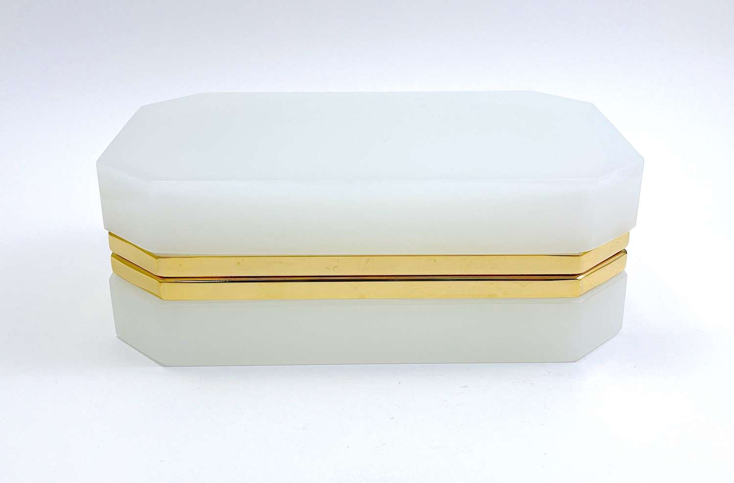 Rare XL Large Antique Murano White Opaline Glass Casket Box