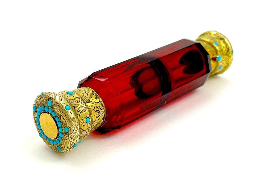 Exceptional Antique Double Ended Glass Perfume Bottle with Turquoise