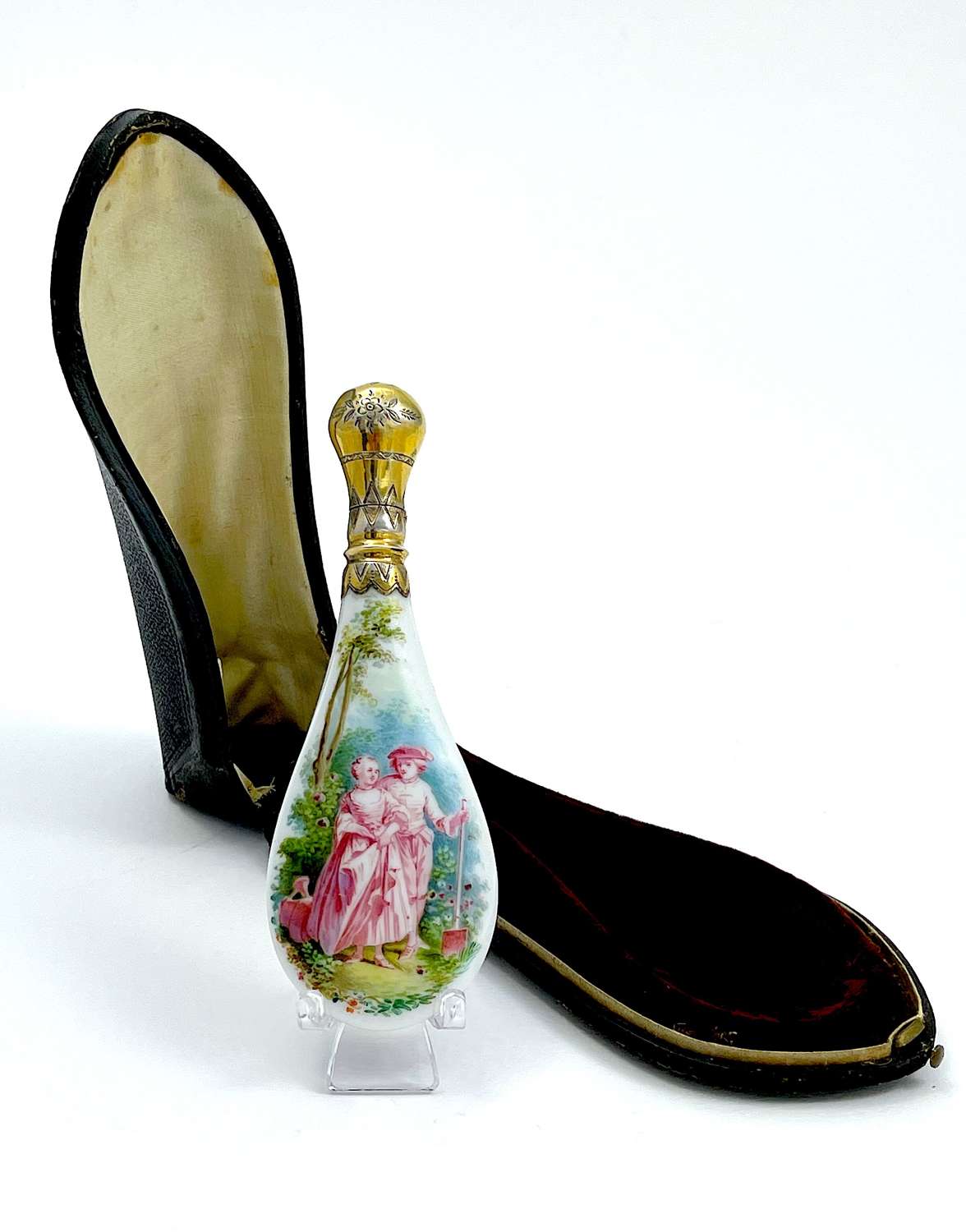 Exquisite Antique French Perfume Bottle with Original Leather Case