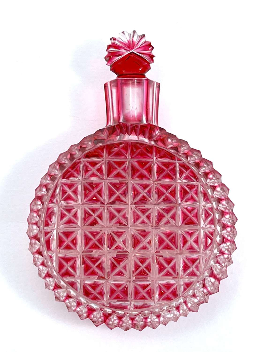 Antique French Cranberry Cut Crystal Perfume Bottle