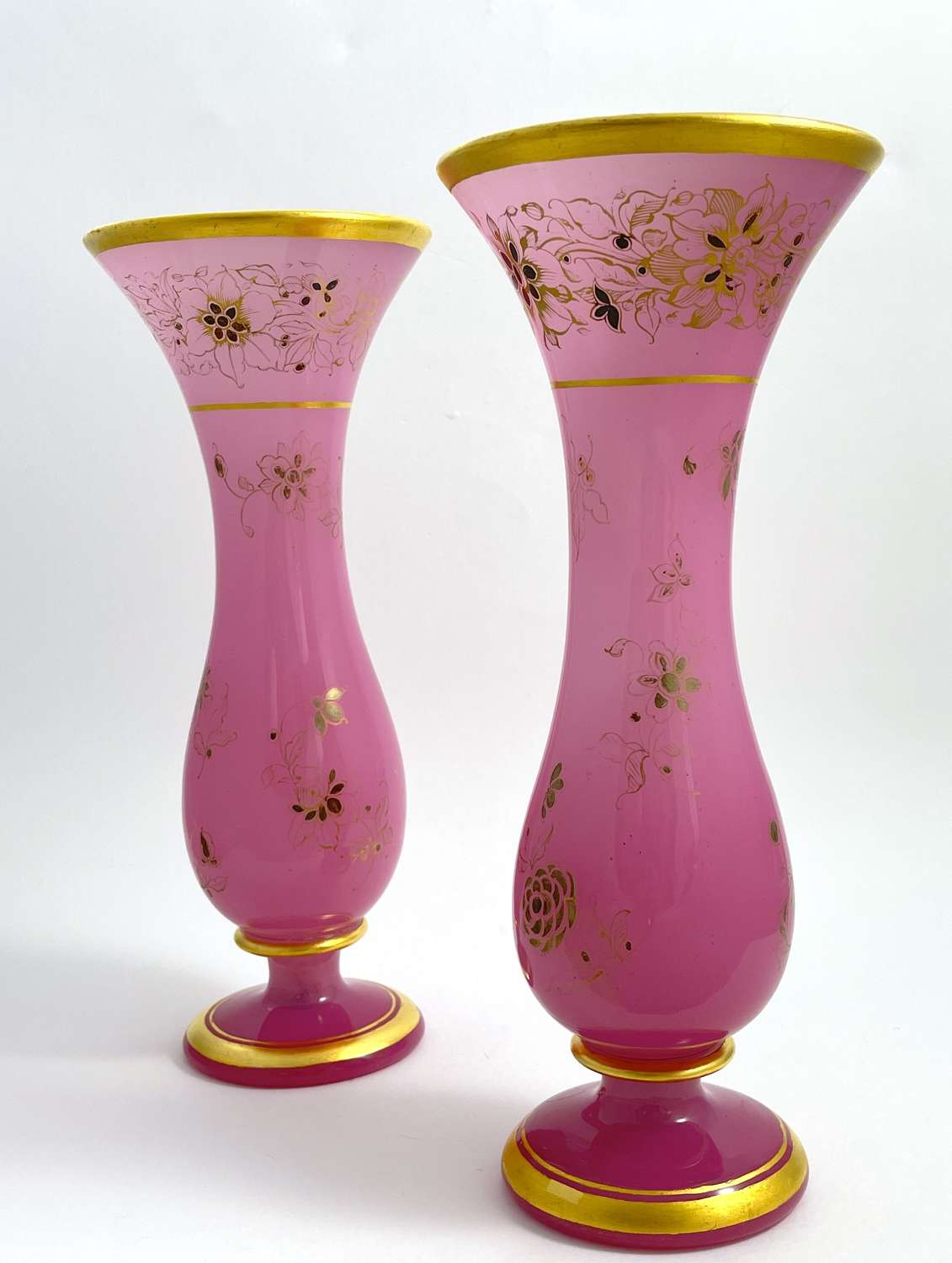 Pair of Antique French Pink Opaline Glass Vases