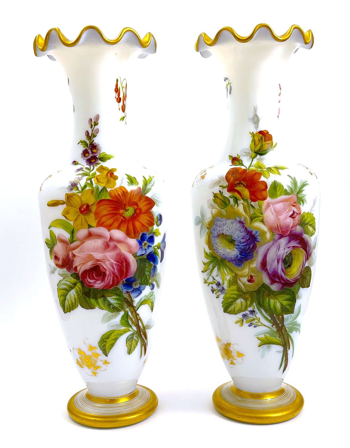 Stunning Large Pair of Baccarat Opaline Vases by Jean Francois Robert