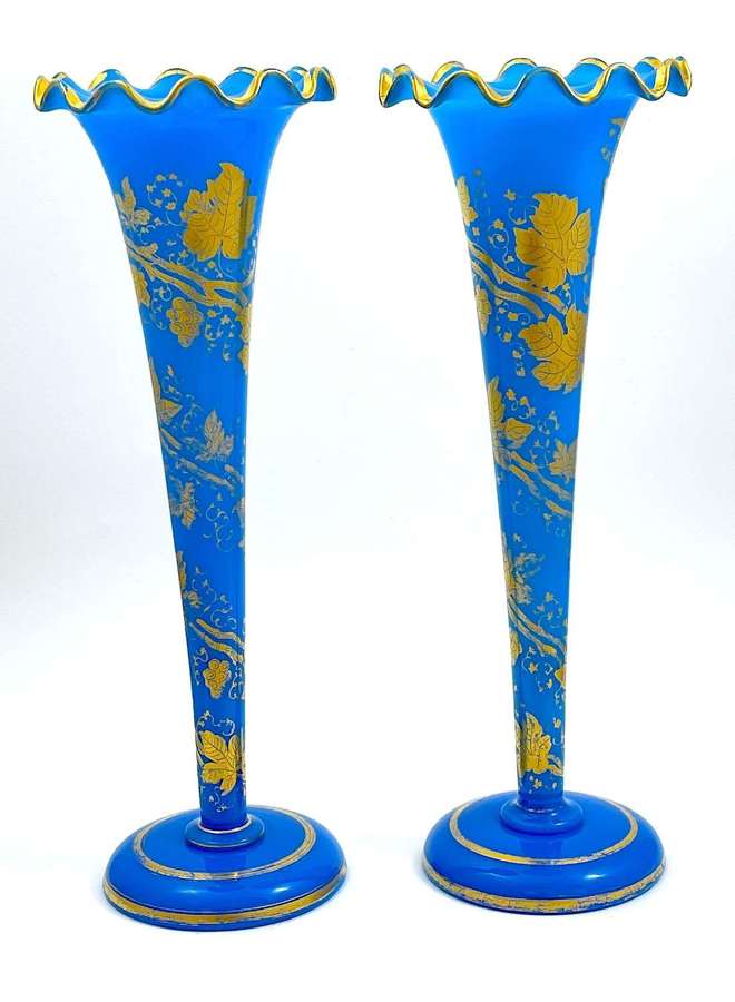 A Pair of High Quality Tall Baccarat Opaline Glass Trumpet-Shaped Vase