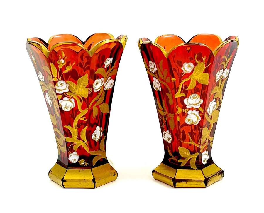 A Pair of Miniature French Ruby Red Glass Vases