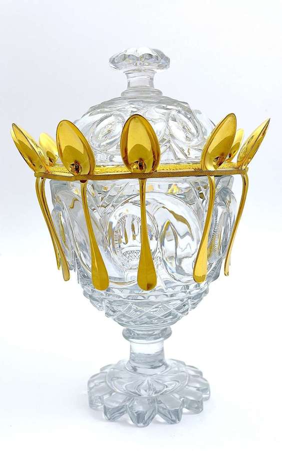 Antique French BACCARAT Crystal Dessert Bucket & Spoons by Christofle