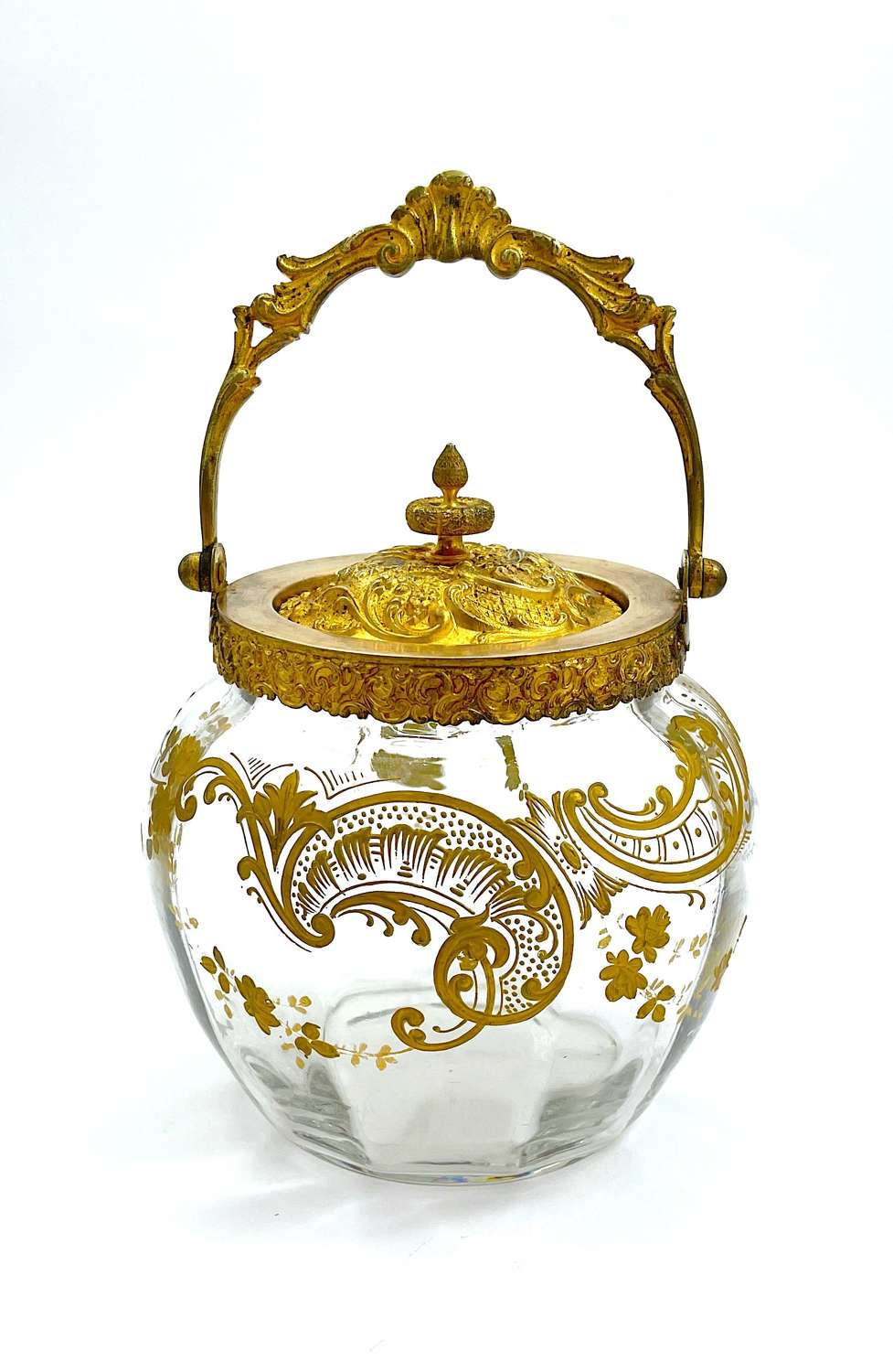 Antique St Louis Gold Enamelled Crystal Biscuit Barrel