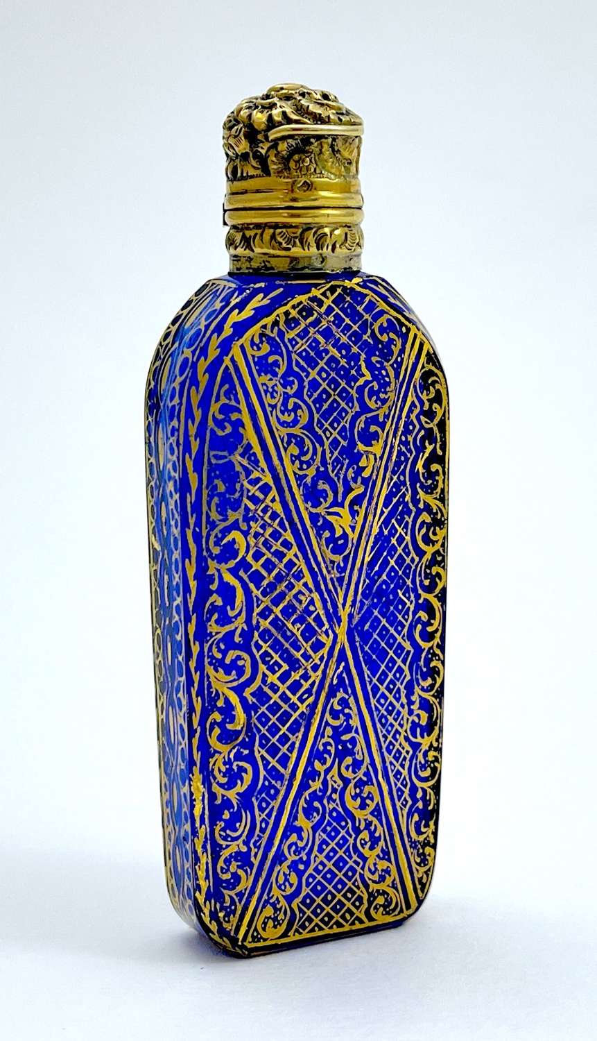 Fine Quality Antique French Cobalt Blue Glass Perfume Bottle