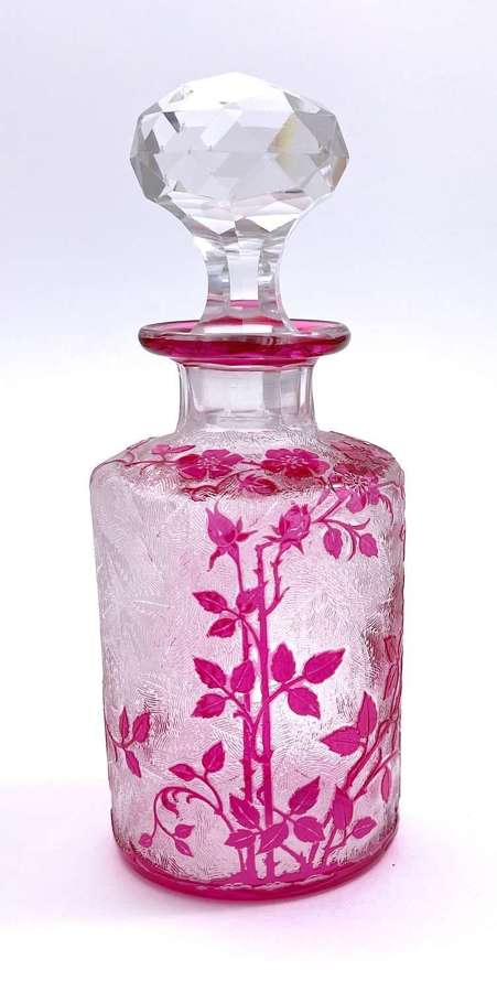 Antique BACCARAT Eglantier Pattern Cranberry Acid Etched Perfume Bottl