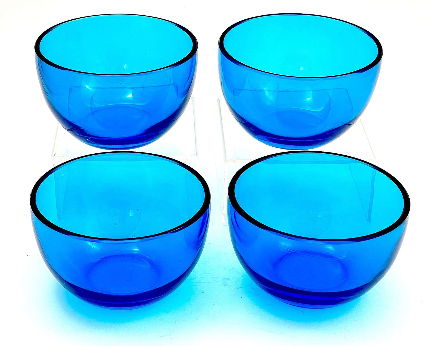A Beautiful Set of 4 Vintage Clear Turquoise Blue Glass Bowls.