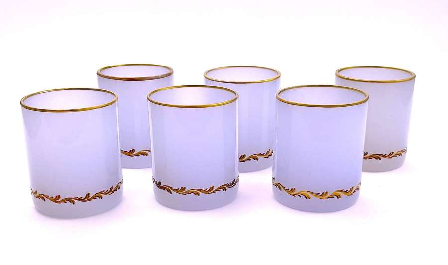 A Set of 6 Vintage Lilac Opaline Glass Tea Light Holders