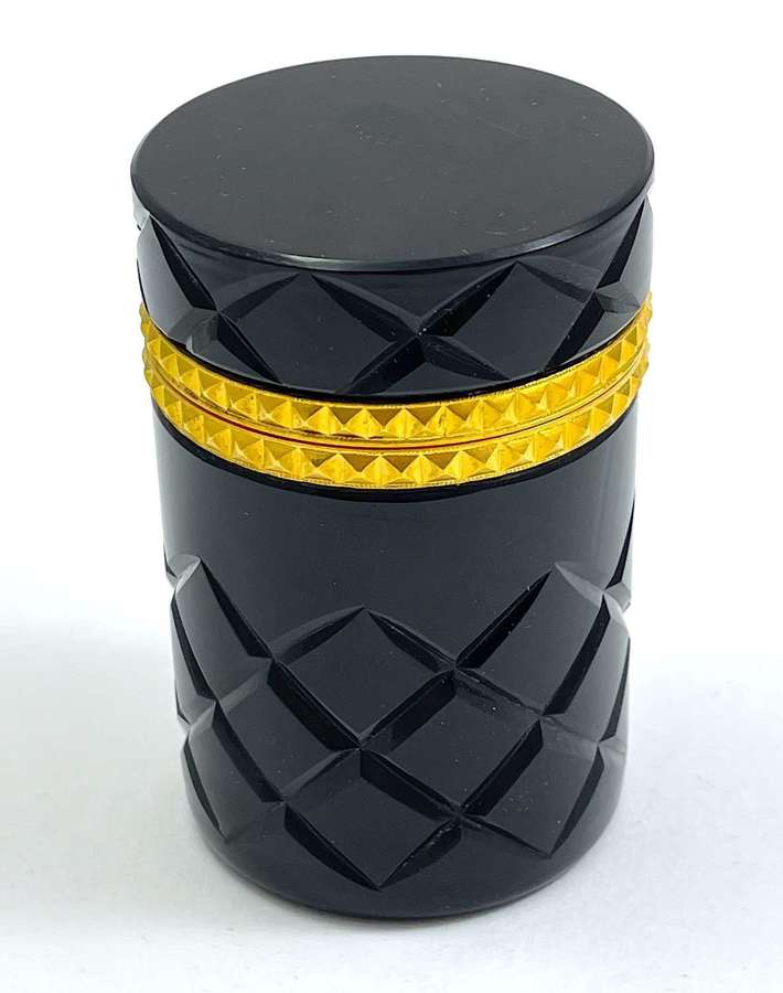 Antique Cylindrical Black Opaline Glass Casket Box