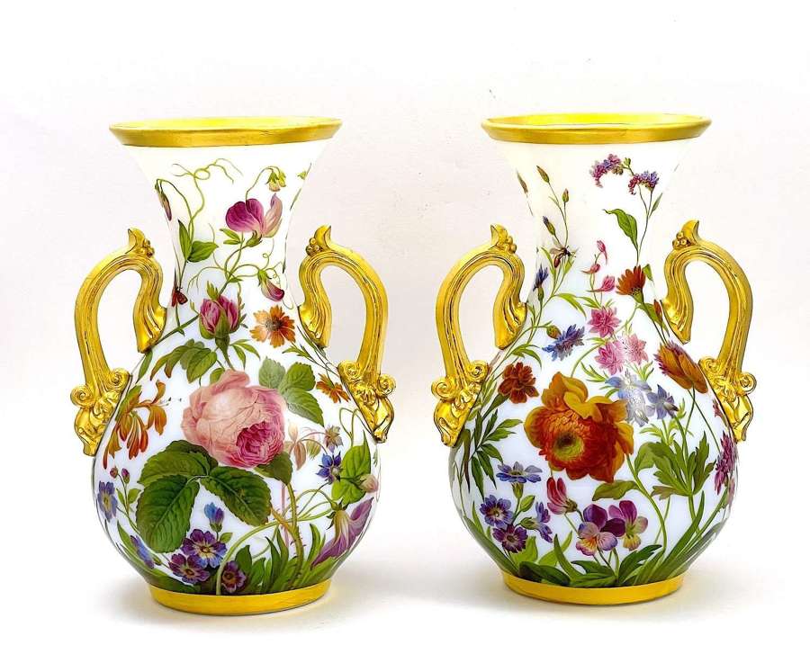 Exceptional Pair of Baccarat Opaline Vases by Jean Francois Robert