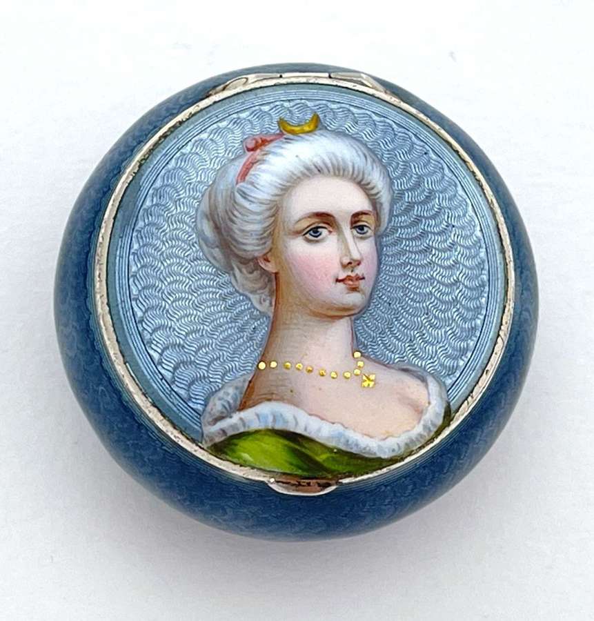 High Quality Antique French Guilloche Enamel and Silver Box .