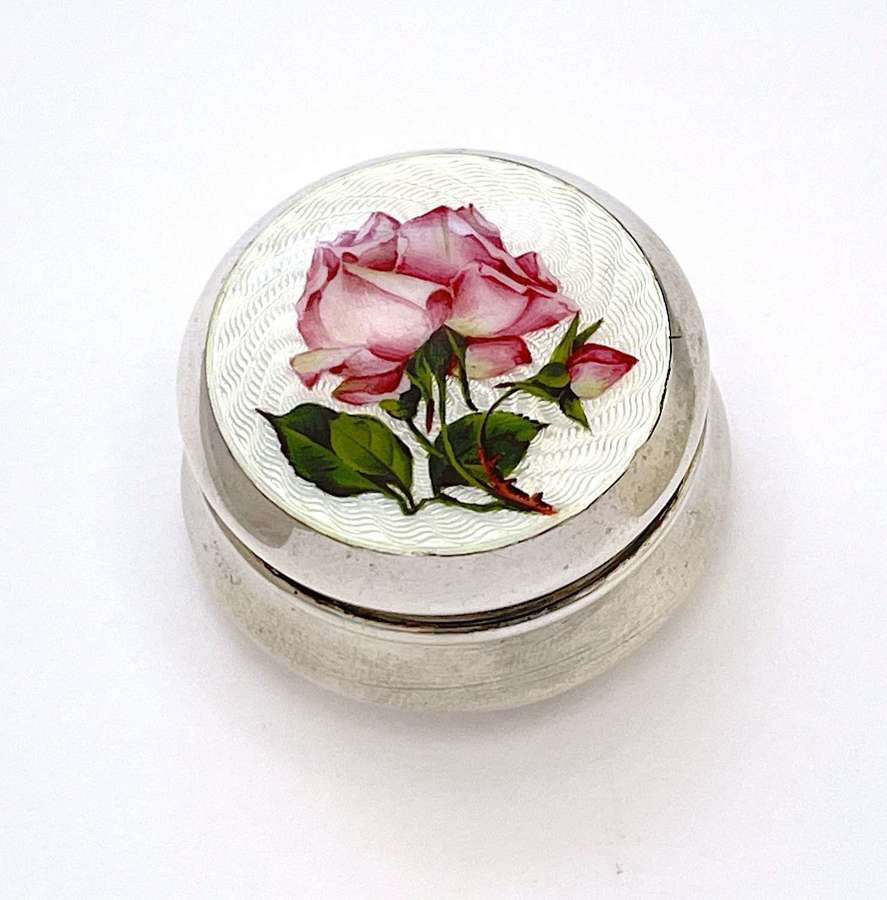 Antique Guilloche Enamel Decorated with a Large Rose