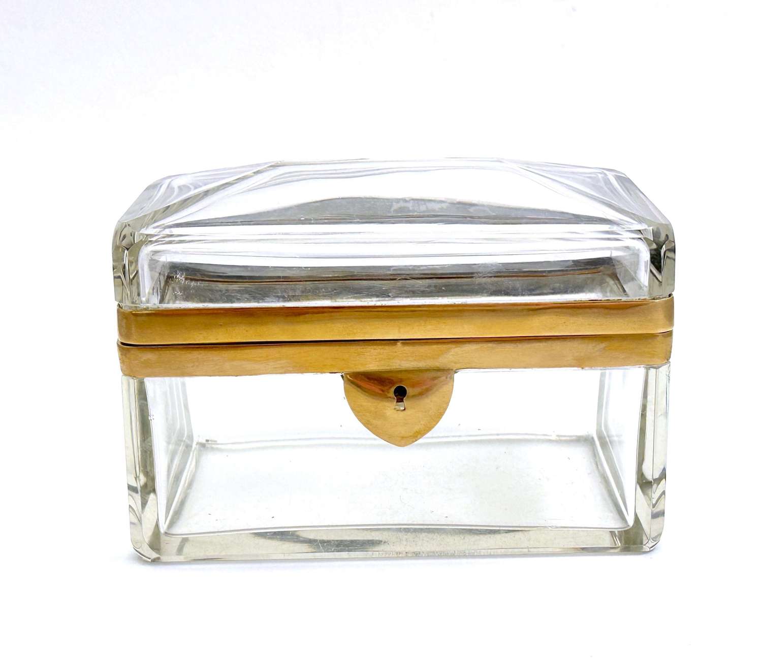 Antique French Clear Crystal Glass Casket with a Quadrilateral Lid