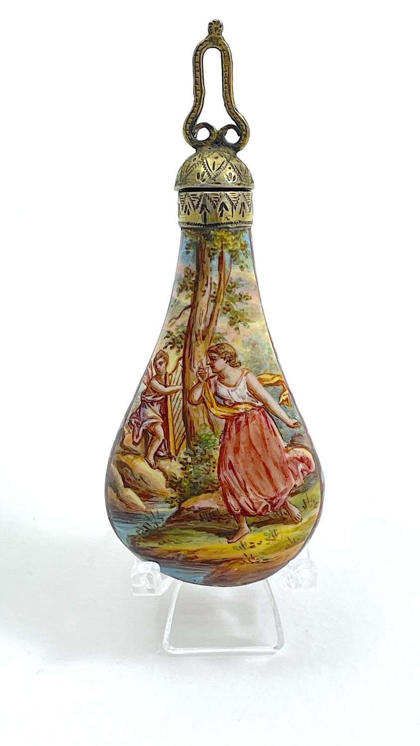 Austrian Enamel Pear Shaped Perfume Bottle with Classical Figures