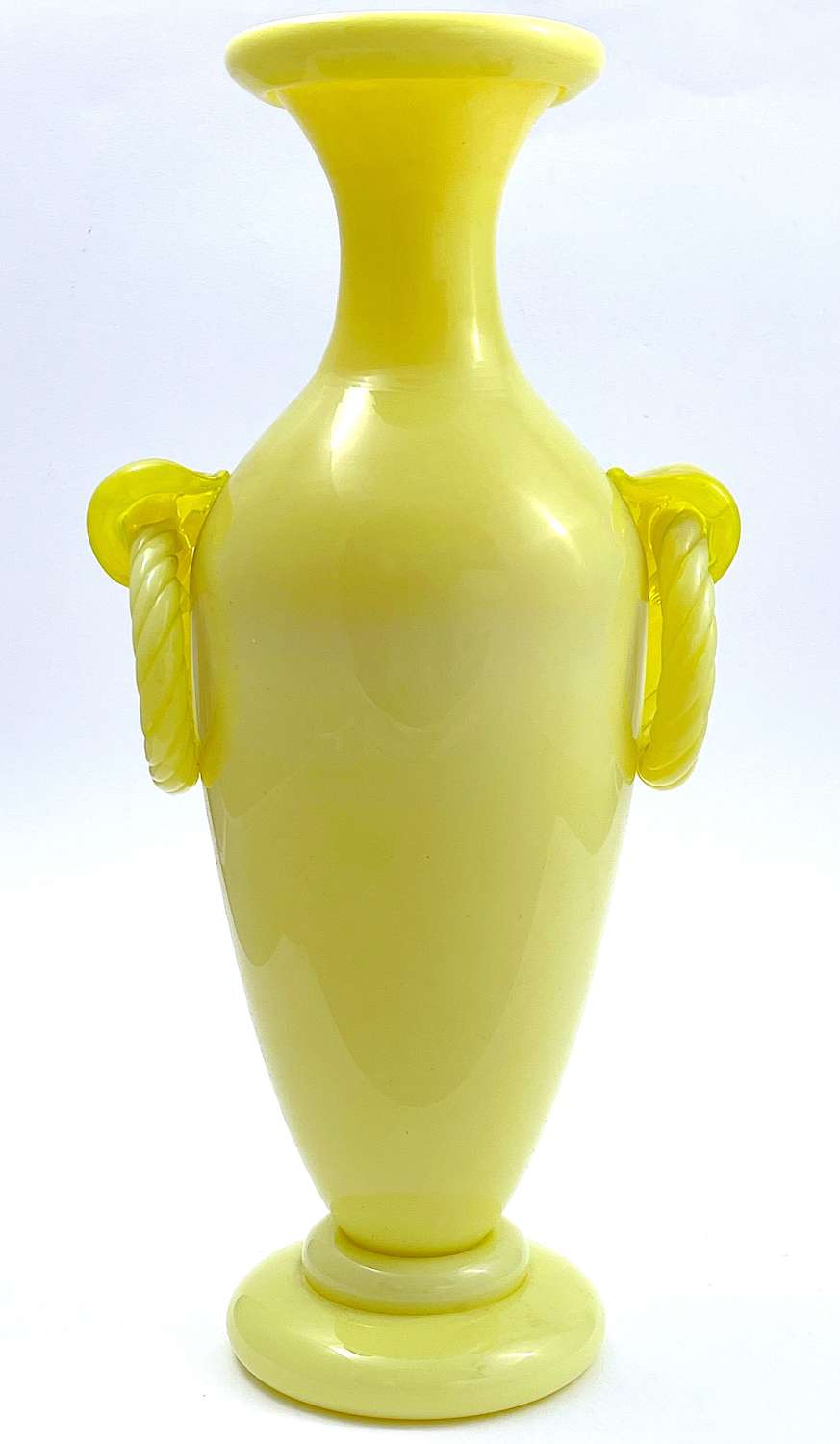 Rare French Sevres Yellow Opaline Vase with Double Loop Handles.