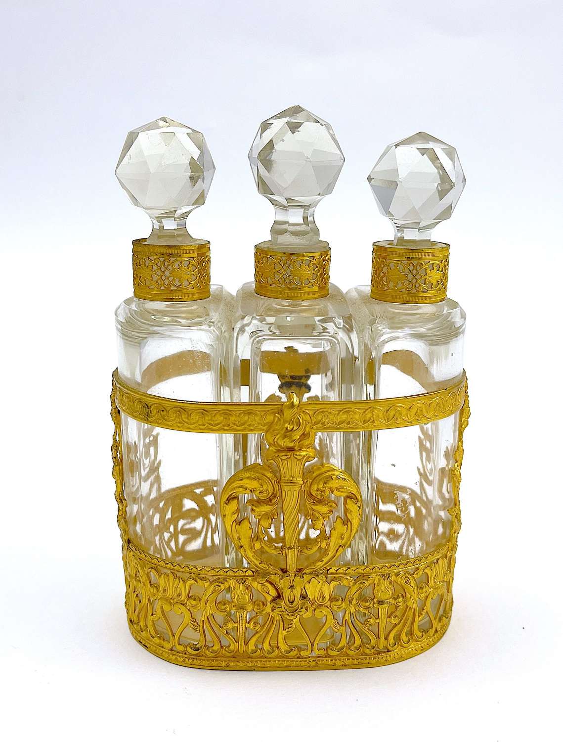 Napoleon III Triple Crystal Perfume Set with Fine Dore Bronze Mounts