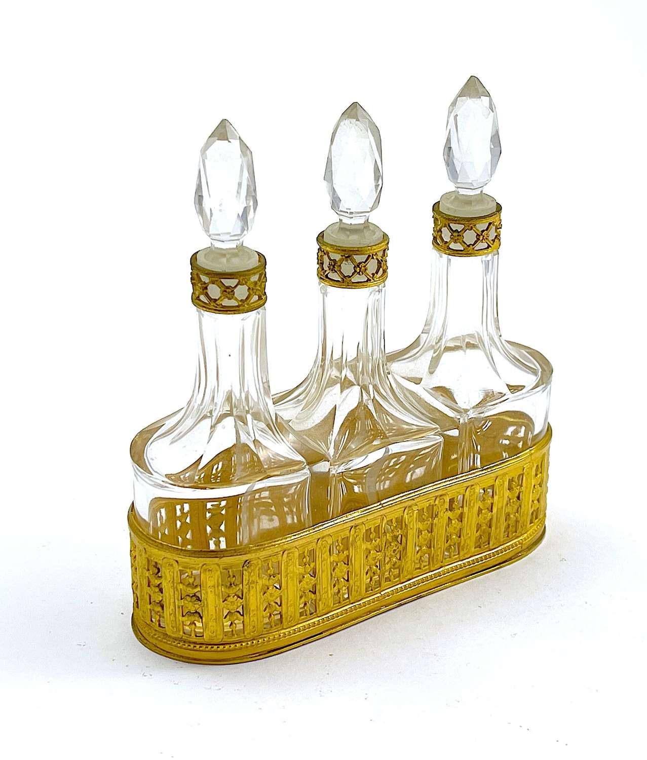 Napoleon III Triple Crystal Perfume Set with Fine Dore Bronze Mounts