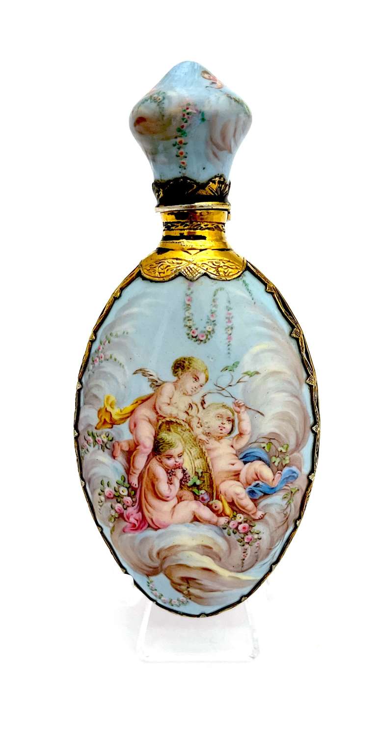 Fine Antique Vienna Enamelled and Silver Perfume Bottle
