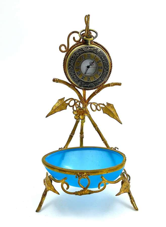 Antique French Palais Royal Blue Opaline Glass Egg Dish & Watch Holder