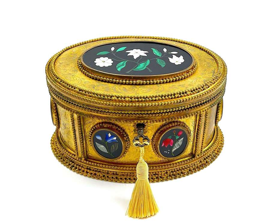 Very Large Antique Signed Tahan Paris, Pietra Dura Casket Box and Key