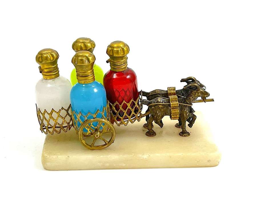 Antique Palais Royal Dore Carriage with 4 Original Perfume Bottles