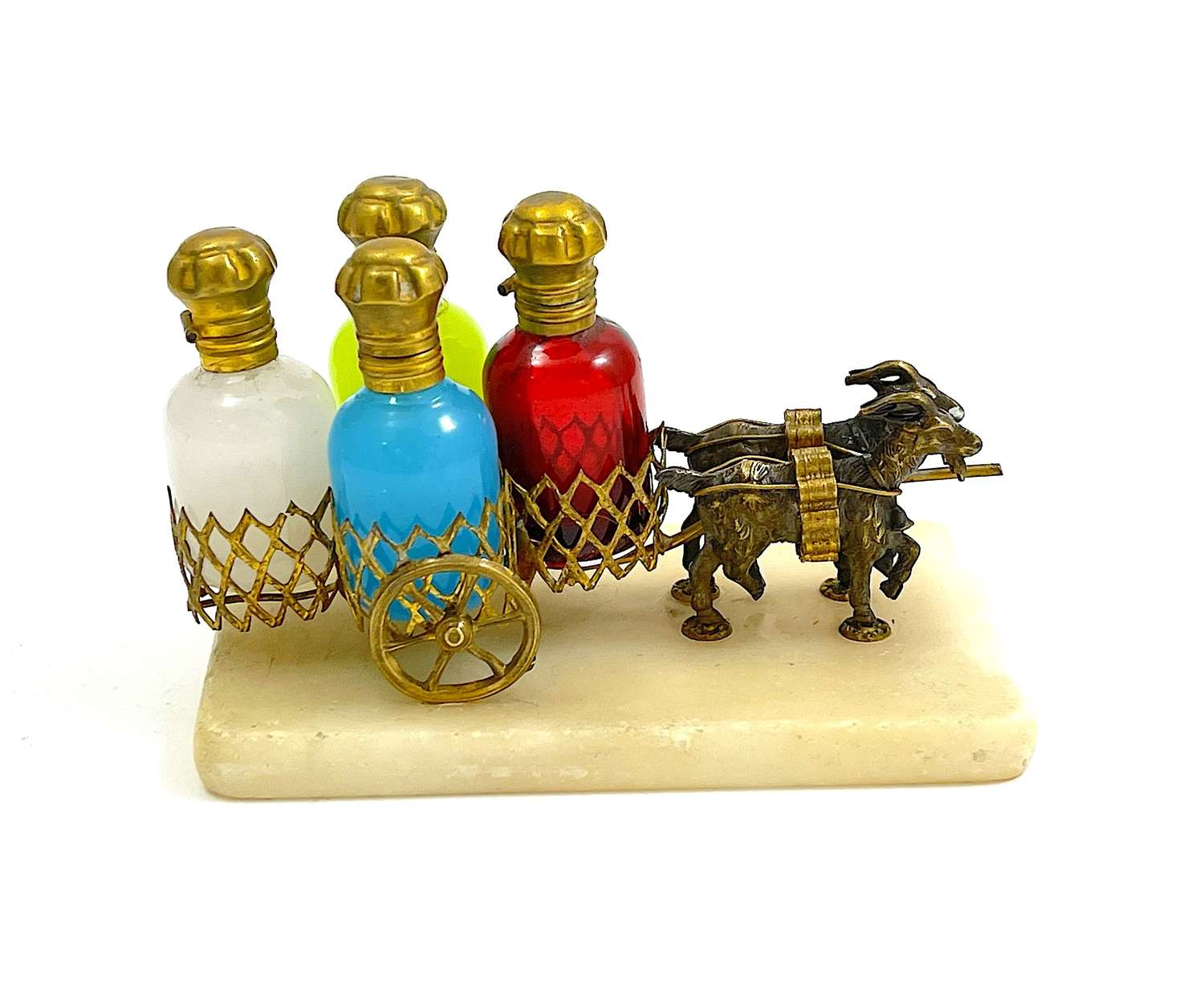 Antique Palais Royal Dore Carriage with 4 Original Perfume Bottles