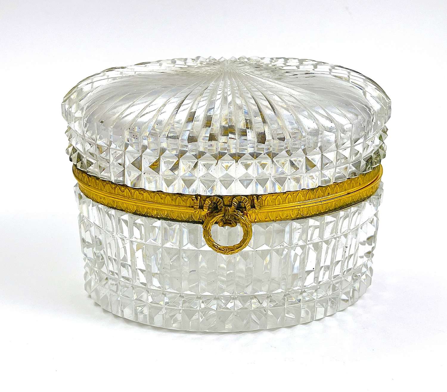 Large Elegant Antique BACCARAT Oval Cut Crystal Casket with Bow Clasp
