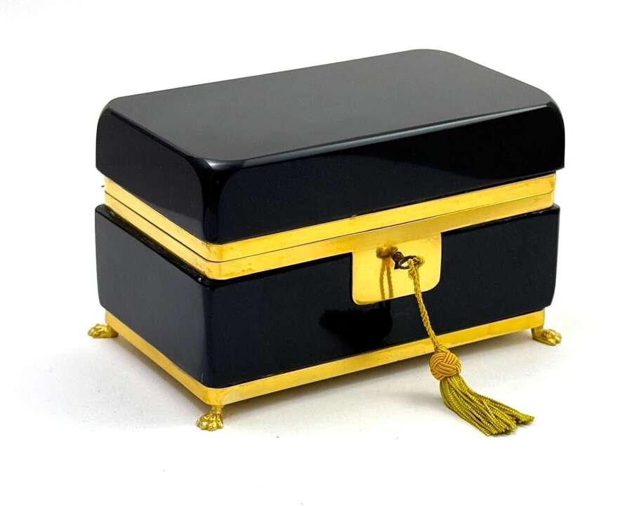 Large Antique Black Opaline Glass Casket with Dore Bronze Mounts