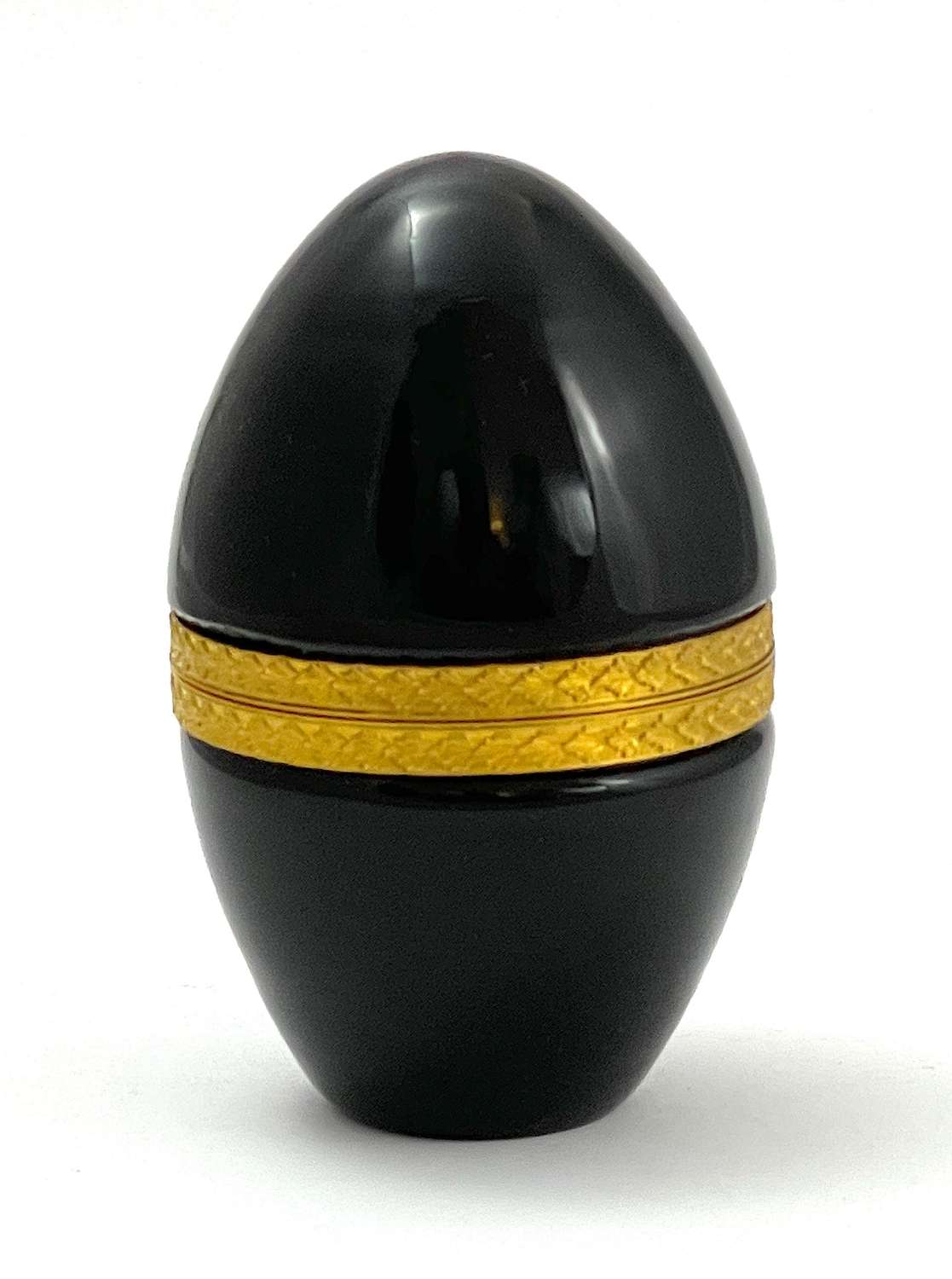Antique Murano Black Opaline Glass Egg Casket Box