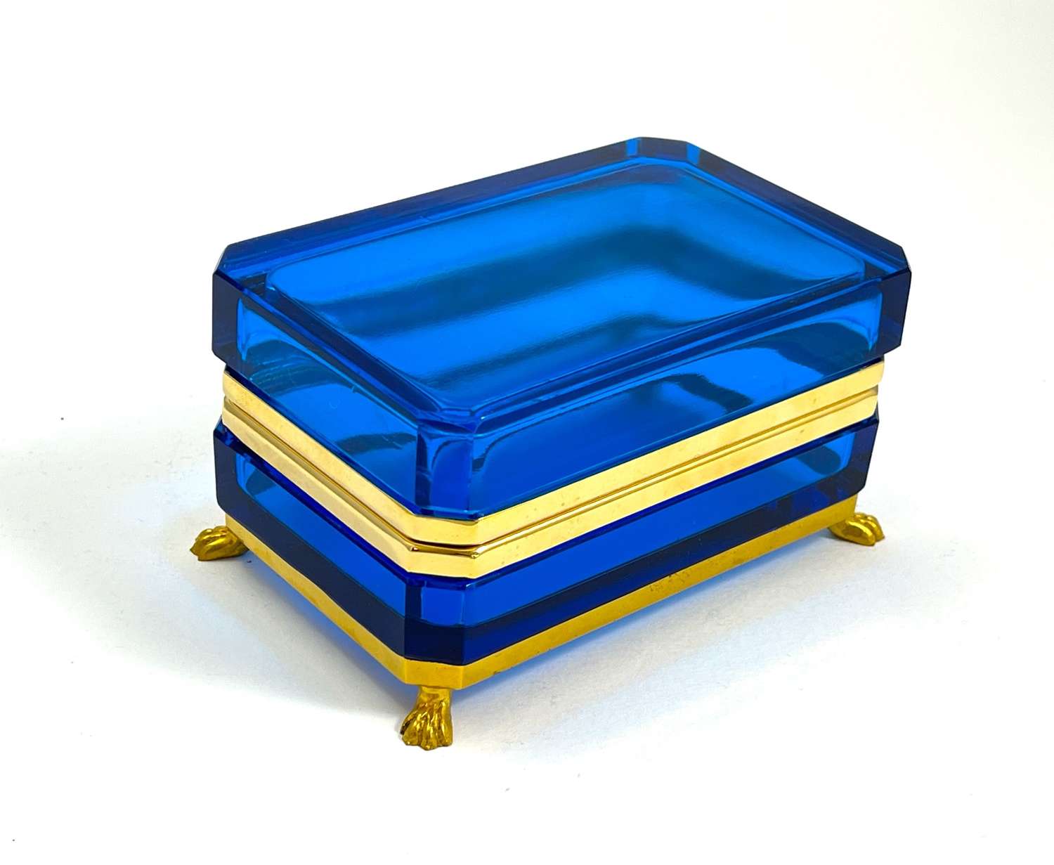 Antique Murano Clear Blue Crystal Glass Casket Box
