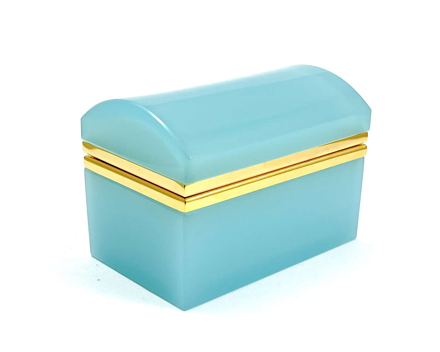 Antique Turquoise Opaline Glass Rectangular Casket Box with Domed Lid