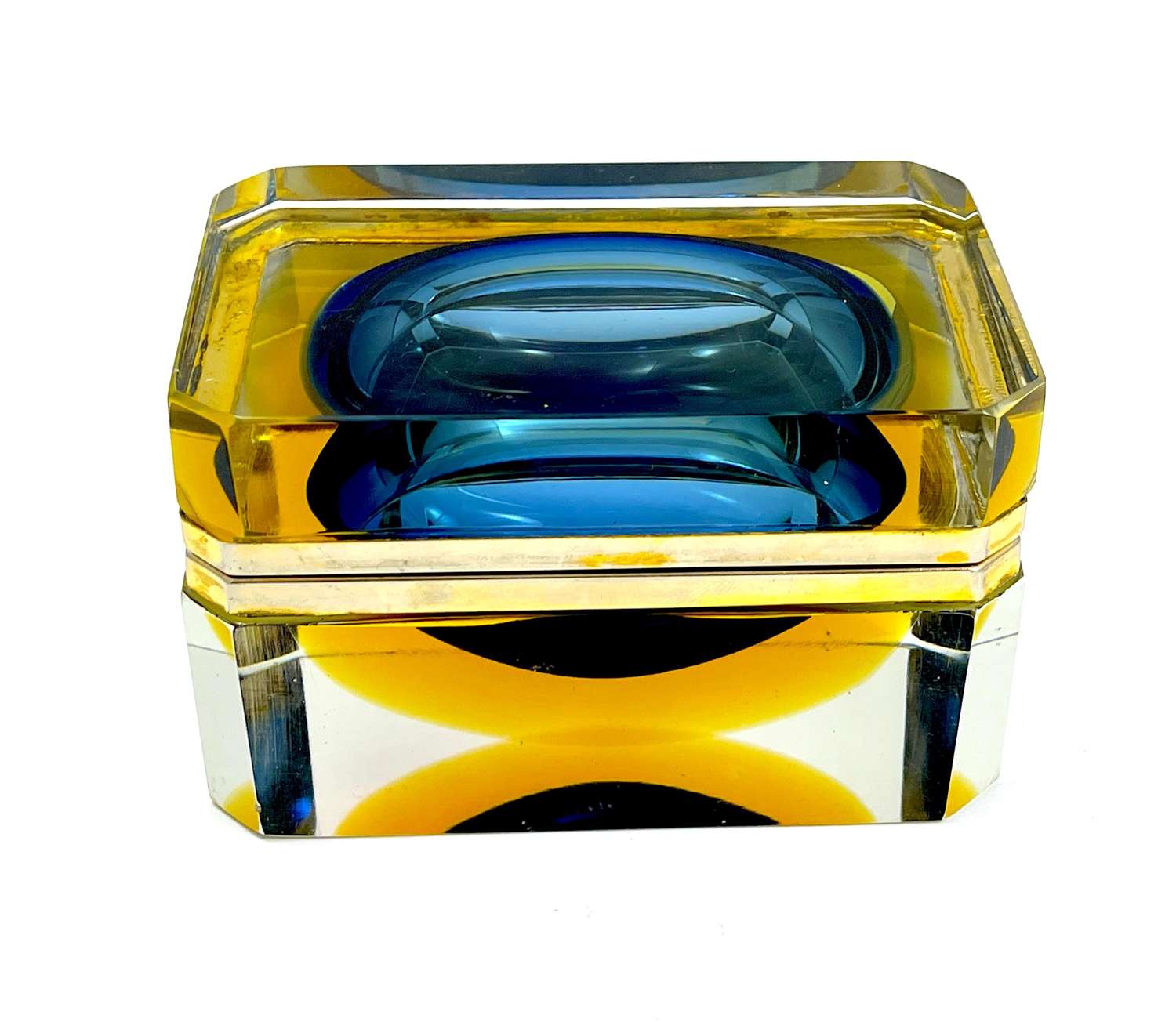 Vintage Murano Sommerso Glass Casket and Dore Bronze Mounts.