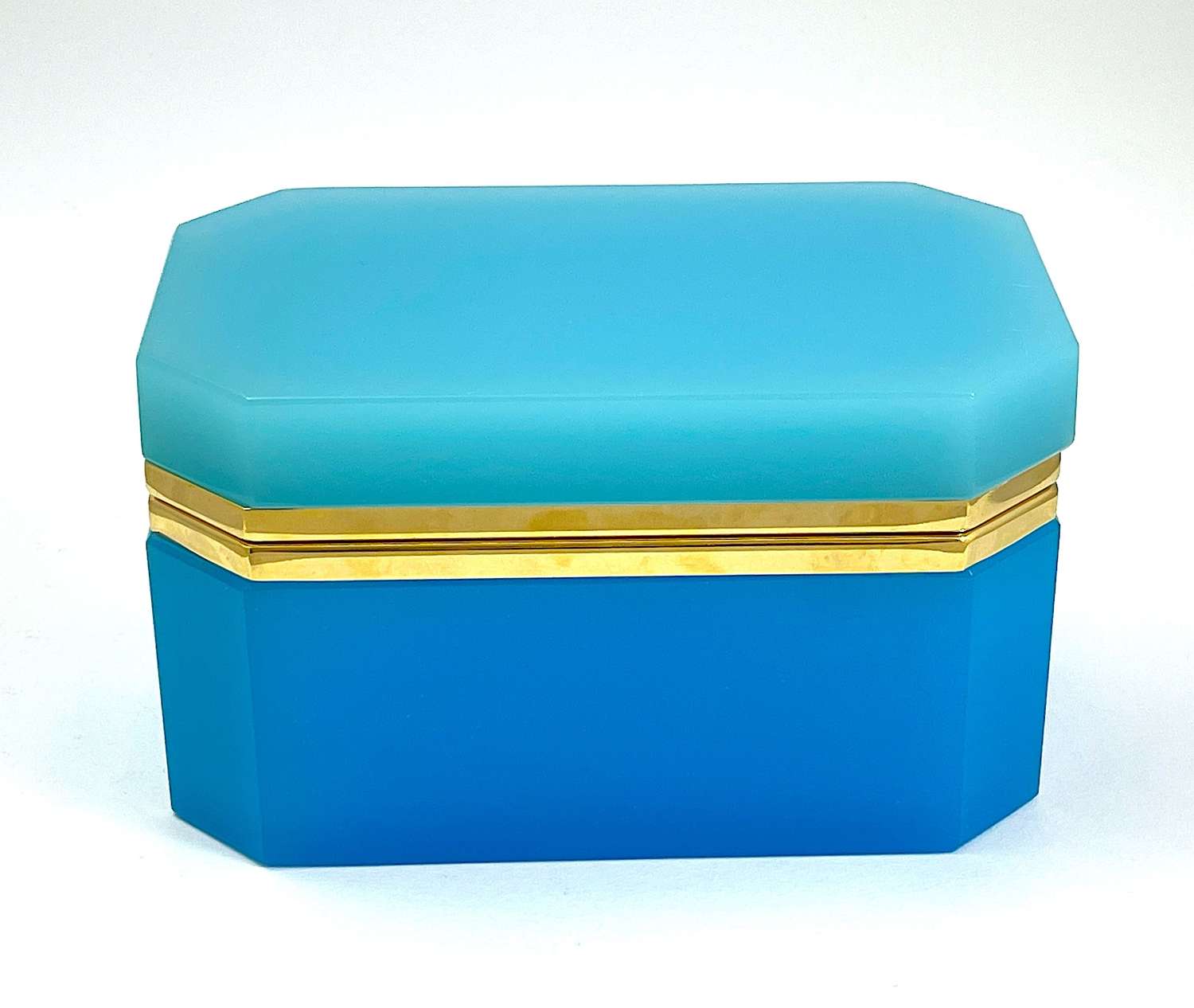 XL Large Antique Murano Blue Opaline Glass Casket Box